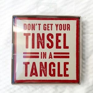 NIB✨Christmas Holiday Ceramic Coaster Set Funny Drinkware Home Decor